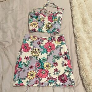Zara Floral Crop Top and Skirt Set - Multicolor